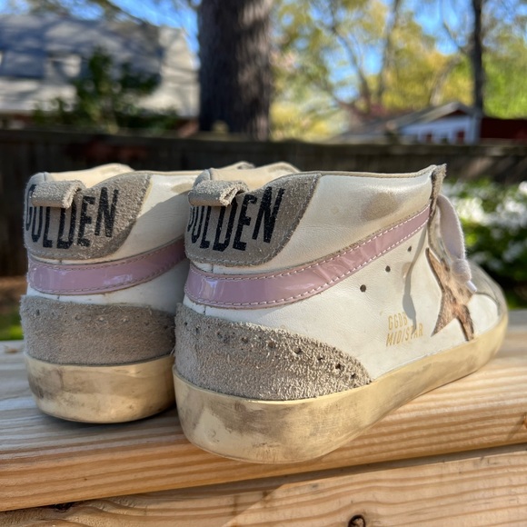 Golden Goose Mid Star Sneakers - White, Purple, and Brown Leopard 37 - Picture 5 of 6